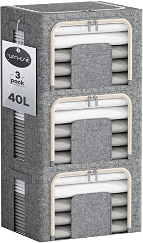 Furnhome 3 Pack Clothes Storage Organizer, Large Storage Bins For Closet, Foldable Clothing Storage Bins For Shelves With Zippers & Clear Window & Reinforced Handles-72L, Grey. 8 Furnhome 3 Pack Clothes Storage Organizer, Large Storage Bins For Closet, Foldable Clothing Storage Bins For Shelves With Zippers & Clear Window & Reinforced Handles-72L, Grey. - Image 8
