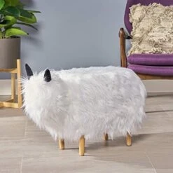 Christopher Knight Home Kamla Furry Yak Ottoman, White, Natural Finish -Songmics Furniture Shop 41ufOleX7CL