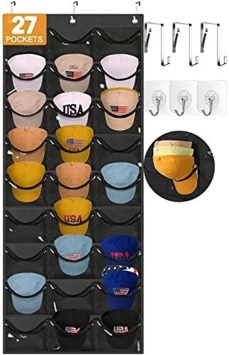 INPHER Hat Organizer For Baseball Caps - 27 Pockets Hat Racks For Baseball Caps Clear Deep Hat Storage Holder Rack For Wall Door With 6 Hooks 8 INPHER Hat Organizer For Baseball Caps - 27 Pockets Hat Racks For Baseball Caps Clear Deep Hat Storage Holder Rack For Wall Door With 6 Hooks - Image 8