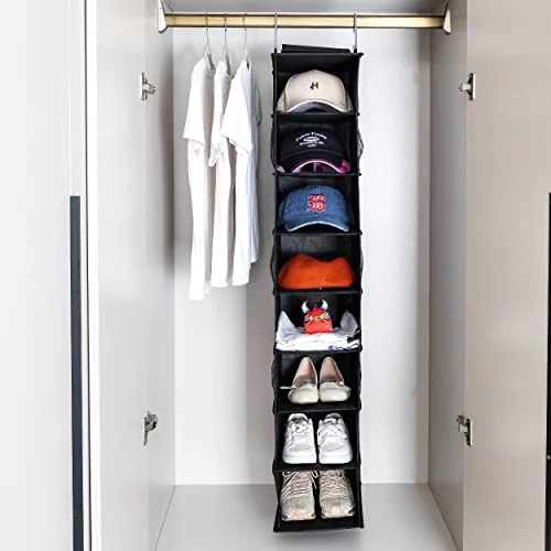 Berdeng Hanging Shoe Organizer For Closet With Side Mesh Pockets,Hat Racks For Baseball Caps,Shoe And Hat Holder & Storage,8-Shelf,Black,1 Pack 3 Berdeng Hanging Shoe Organizer For Closet With Side Mesh Pockets,Hat Racks For Baseball Caps,Shoe And Hat Holder & Storage,8-Shelf,Black,1 Pack - Image 3