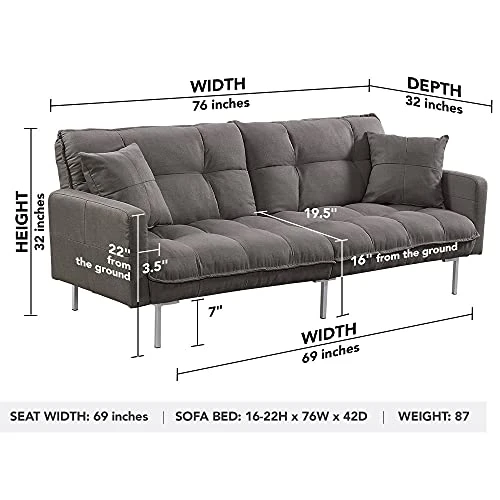 Casa Andrea Milano Llc Modern Plush Tufted Linen Fabric Splitback Living Room Sleeper Futon, Small, Dark Grey 2 Casa Andrea Milano Llc Modern Plush Tufted Linen Fabric Splitback Living Room Sleeper Futon, Small, Dark Grey - Image 2