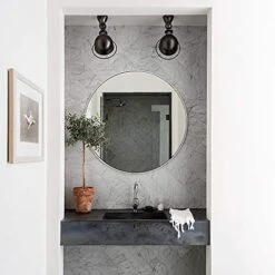 Untrammelife Silver Round Bathroom Mirror, 32 Inch Large Bathroom Vanity Mirror, Modern Circle Wall Mirror Silver Brushed Nickel Metal Frame Round Wall-Mounted Mirror For Bedroom Living Room -Songmics Furniture Shop 41uppLKP39S