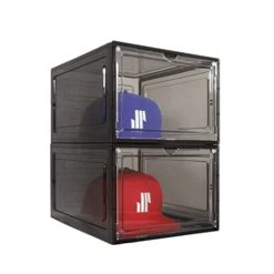 Modern JP Hat Organizer For Baseball Caps (2-Pack) - Transparent Hat Display, Premium Hat Storage Box - Quick Assembly Hat Rack Design With Easy Access Magnet Door, Black