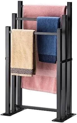 ZCDCP Towel Rack Freestanding Black 2 Tier Free Standing Towel Rack For Bathroom Display Rack Large Bath Towel Large Pool Towel Rack Outdoor Towel -Songmics Furniture Shop 41uzpku3ewL. AC