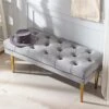 ZSARTS Grey Velvet Tufted Entryway Bench End Of Bed, Modern Upholstered Bedroom Bed Bench Ottoman 42" With Gold Legs And Deep Buttons For Foyer Living Room Bedroom Vanity (Grey)
