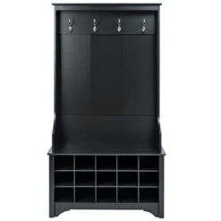 Atlin Designs 3-in-1 Entryway Hall Tree With Coat Rack, Storage Bench, 15-Pair Shoe Storage, In Black