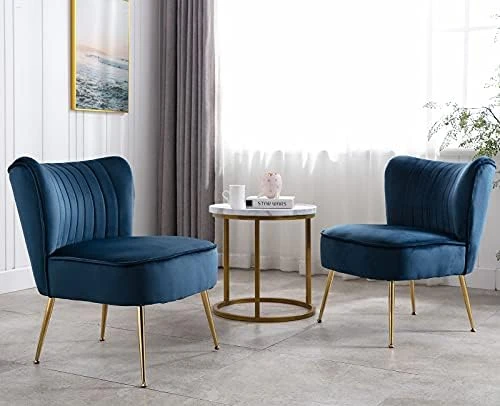 Shunzhi Velvet Accent Chairs Set Of 2 Modern Upholstered Slipper Chairs With Golden Legs Comfy Armless Wingback Side Chairs Corner Chair For Bedroom/Dining Room/Living Room/Office, Grey 8 Shunzhi Velvet Accent Chairs Set Of 2 Modern Upholstered Slipper Chairs With Golden Legs Comfy Armless Wingback Side Chairs Corner Chair For Bedroom/Dining Room/Living Room/Office, Grey - Image 8
