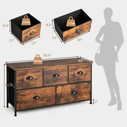 GOFLAME Dresser With 5 Drawers, Chest Of Drawers With Adjustable Foot Pads, Foldable Drawers, Steel Frame & Wooden Top, Fabric Drawers Dresser, Storage Tower Unit For Bedroom, Entryway, Closet -Songmics Furniture Shop 41vDskKA0yL