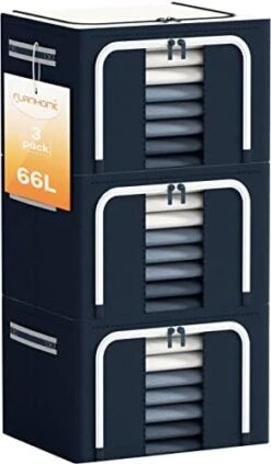 Furnhome Clothes Storage Organizer Bins Containers , Foldable Stackable Storage Bins-Oxford Cloth Steel Frame Storage Box For Clothing Storage With Foldable Clear Window & Reinforced Handles (Navy Dots, 66L, 3PCS)… -Songmics Furniture Shop 41vF1XiApDL. AC