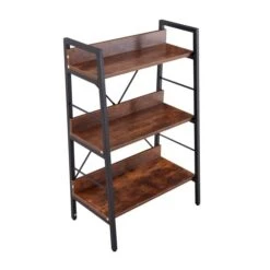 GOAWGO Bookshelf Ladder, Living Room Wood And Metal Stairs Freestanding Display Plant Bookshelves, Home Office, Living Room, Bedroom, Kitchen, Rustic Brown (Three Layers) -Songmics Furniture Shop 41vHdrhqpoL