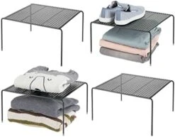 MDesign Modern Metal Square Closet, Cabinet, Countertop Organizer Storage Shelf For Bedrooms, Bathrooms, Entryways And Hallways - Durable Steel, Non-Skid Feet - 4 Pack - Graphite Gray -Songmics Furniture Shop 41vN2NbrdhL. AC