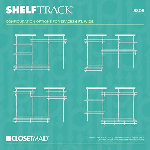 ClosetMaid ShelfTrack Wire Closet Organizer System, Adjustable From 4 To 6 Ft., With Shelves, Clothes Rods, Hardware, Durable Steel, White 5 ClosetMaid ShelfTrack Wire Closet Organizer System, Adjustable From 4 To 6 Ft., With Shelves, Clothes Rods, Hardware, Durable Steel, White - Image 5