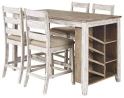 Signature Design By Ashley Skempton Farmhouse 36" Counter Height Dining Table With Storage & Wine Rack, Whitewash & Skempton 24" Counter Height Upholstered Barstool, Set Of 2, Antique White -Songmics Furniture Shop 41vQ7EzjELL