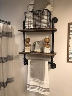 ANGIEHAIE Industrial Pipe Shelf,Rustic Wall Shelf With Towel Bar,20" Towel Racks For Bathroom,Pipe Shelves Wood Shelf Shelving (2-Tier) -Songmics Furniture Shop 41vRF8ekpJL. AC