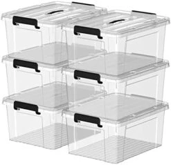 Cetomo 37Qt*6 Plastic Storage Bins, Storage Box, 6 Pack, Tote Organizing Container With Durable Lids And Secure Latching Buckles, Stackable And Nestable, Clear With Black Buckle -Songmics Furniture Shop 41vTNk5RYUL. AC
