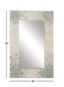 Deco 79 Mother Of Pearl Handmade Mosaic Wall Mirror With Blue Corners, 24" X 1" X 36", Cream 10 Deco 79 Mother Of Pearl Handmade Mosaic Wall Mirror With Blue Corners, 24" X 1" X 36", Cream -Songmics Furniture Shop 41vVK05nuxS
