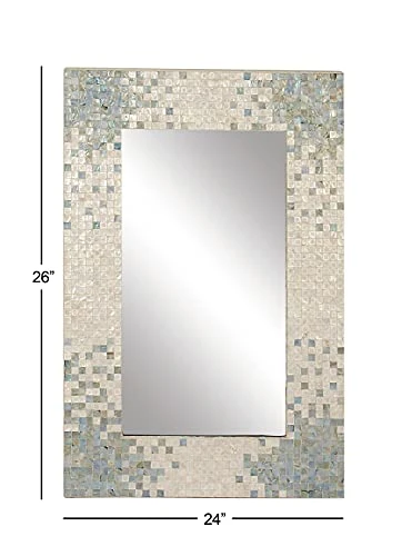 Deco 79 Mother Of Pearl Handmade Mosaic Wall Mirror With Blue Corners, 24" X 1" X 36", Cream 4 Deco 79 Mother Of Pearl Handmade Mosaic Wall Mirror With Blue Corners, 24" X 1" X 36", Cream - Image 4