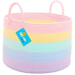 OrganiHaus Cute Basket For Rainbow Classroom Decor 20x13 | Cotton Rope Baskets For Storage | Toybox For Pastel Room Decor | Extra Large Blanket Basket For Living Room | Toy Basket For Playroom Décor