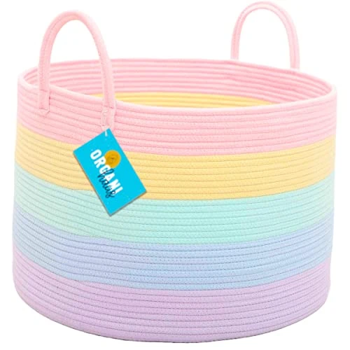 OrganiHaus Cute Basket For Rainbow Classroom Decor 20x13 | Cotton Rope Baskets For Storage | Toybox For Pastel Room Decor | Extra Large Blanket Basket For Living Room | Toy Basket For Playroom Décor 1 OrganiHaus Cute Basket For Rainbow Classroom Decor 20x13 | Cotton Rope Baskets For Storage | Toybox For Pastel Room Decor | Extra Large Blanket Basket For Living Room | Toy Basket For Playroom Décor