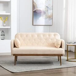 55-inch Small Velvet Couch With Elegant Moon Shape Pillows, Twin Size Loveseat Accent Sofa With Golden Metal Legs, Living Room Sofa With Tufted Backrest, 600 Pounds Weight Capacity, Orange -Songmics Furniture Shop 41vbL1sm1L. AC