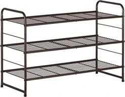 Bextsrack 3-Tier Shoe Rack, Stackable & Adjustable Wire Grid Shoe Shelf Storage Organizer For Closet Bedroom Entryway - Bronze