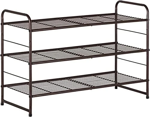 Bextsrack 3-Tier Shoe Rack, Stackable & Adjustable Wire Grid Shoe Shelf Storage Organizer For Closet Bedroom Entryway - Bronze 7 Bextsrack 3-Tier Shoe Rack, Stackable & Adjustable Wire Grid Shoe Shelf Storage Organizer For Closet Bedroom Entryway - Bronze - Image 7