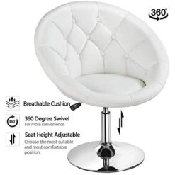 Yaheetech Round Tufted Back Chair Living Room Chair Contemporary Height Adjustable Vanity Chair 360° Swivel Accent Chair Modern Look, White -Songmics Furniture Shop 41ve0Ltd4UL