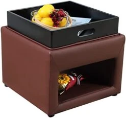 PRIVATE GARDEN Square Storage Ottoman With Tray, Faux Leather Upholstered Footrest Stool, Seat As Side Table Coffee Table For The Living Room, Bedroom, Contemporary (Black Brown/Dark Brown) -Songmics Furniture Shop 41vl 62 xCL. AC