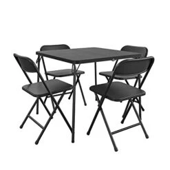 CoscoProducts COSCO Indoor/Outdoor Solid Resin Folding Table & Chair Dining Set, Perfect For Everyday Use, Hosting, Game Night, Or Holiday Celebrations, 5-Piece, Black