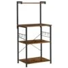 VASAGLE Kitchen Storage, Bakers Rack, Coffee Bar, 3-Tier Shelf, 6 S-Hooks, For Microwave, Spice Jars, Pots And Pans, Industrial, Rustic Brown And Black UKKS023B01