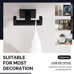 Angle Simple Double Towel Hook Matte Black, Stainless Steel Bathroom Towel Holder, Coat Robe Hook Wall Mount 15 Angle Simple Double Towel Hook Matte Black, Stainless Steel Bathroom Towel Holder, Coat Robe Hook Wall Mount -Songmics Furniture Shop 41vx40yafEL