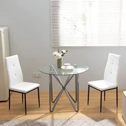 WISOICE Dining Table Set For 4, Round Glass Kitchen Table And Chairs, Modern 5 Piece Dining Room Dinner Table With High Back PU Leather Metal Frames Chairs -Songmics Furniture Shop 41w0AGznp L. AC