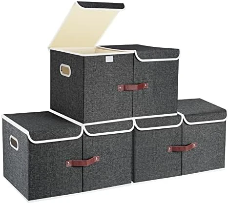 TYEERS Extra Large Collapsible Storage Bins With Lids And Compartments, Organizing Bins For Closet Storage, Clothes Storage, Cube Organizer For Home Office Storage - 2 Pack - Black 13 TYEERS Extra Large Collapsible Storage Bins With Lids And Compartments, Organizing Bins For Closet Storage, Clothes Storage, Cube Organizer For Home Office Storage - 2 Pack - Black - Image 13