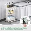 ALVOROG 3-Tier Rolling Utility Cart Storage Shelves Multifunction Storage Trolley Service Cart With Mesh Basket Handles And Wheels Easy Assembly For Bathroom, Kitchen, Office (White)