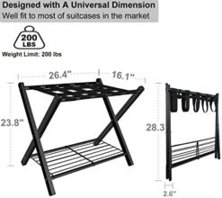 Fandature Folding Luggage Rack For Guest Room, Metal Foldable Suitcase Stand Holder With Metal Shelf For Bedroom, Black, 2pack -Songmics Furniture Shop 41w3G470oqL