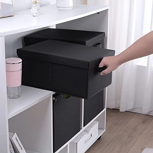 HOONEX Storage Bins With Lids For Organizing, Pack Of 2, Storage Boxes With 2 Carrying Handles And Study Heavy Cardboard, 16.5" L X 11.8" W X 7.5" H For Toy, Shoes, Books, Clothes, Nursery, Black 4 HOONEX Storage Bins With Lids For Organizing, Pack Of 2, Storage Boxes With 2 Carrying Handles And Study Heavy Cardboard, 16.5" L X 11.8" W X 7.5" H For Toy, Shoes, Books, Clothes, Nursery, Black - Image 4