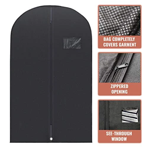 PLX 40" Black Garment Bags Suit Bag For Travel & Clothing Storage Of Dresses, Shirts, Fur Coats, Jackets & Dance Costumes - Hanging Suit Cover For Men & Women Closet Storage Garment Protector 2 PLX 40" Black Garment Bags Suit Bag For Travel & Clothing Storage Of Dresses, Shirts, Fur Coats, Jackets & Dance Costumes - Hanging Suit Cover For Men & Women Closet Storage Garment Protector - Image 2