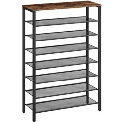 ALLOSWELL 8-Tier Shoe Rack, Shoe Organizer For Closet, Entryway, Large Capacity Shoe Shelf, 28-32 Pairs Of Shoes, Shoe Storage With Adjustable Metal Mesh Shelves, Stable Sturdy, Rustic Brown SRHR1801