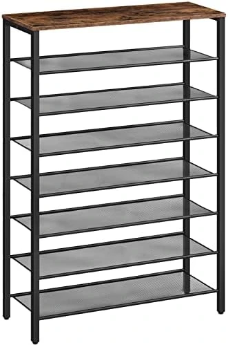ALLOSWELL 8-Tier Shoe Rack, Shoe Organizer For Closet, Entryway, Large Capacity Shoe Shelf, 28-32 Pairs Of Shoes, Shoe Storage With Adjustable Metal Mesh Shelves, Stable Sturdy, Rustic Brown SRHR1801 8 ALLOSWELL 8-Tier Shoe Rack, Shoe Organizer For Closet, Entryway, Large Capacity Shoe Shelf, 28-32 Pairs Of Shoes, Shoe Storage With Adjustable Metal Mesh Shelves, Stable Sturdy, Rustic Brown SRHR1801 - Image 8