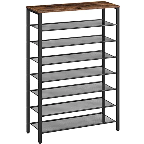 ALLOSWELL 8-Tier Shoe Rack, Shoe Organizer For Closet, Entryway, Large Capacity Shoe Shelf, 28-32 Pairs Of Shoes, Shoe Storage With Adjustable Metal Mesh Shelves, Stable Sturdy, Rustic Brown SRHR1801 1 ALLOSWELL 8-Tier Shoe Rack, Shoe Organizer For Closet, Entryway, Large Capacity Shoe Shelf, 28-32 Pairs Of Shoes, Shoe Storage With Adjustable Metal Mesh Shelves, Stable Sturdy, Rustic Brown SRHR1801