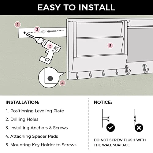 Ziivita Key Holder For Wall - Mail Holder Organizer Wall Mount With Shelf - Hanging Key Rack Hanger With Hooks Decorative For Home Letter Dog Leash Entryway Decor 6 Ziivita Key Holder For Wall - Mail Holder Organizer Wall Mount With Shelf - Hanging Key Rack Hanger With Hooks Decorative For Home Letter Dog Leash Entryway Decor - Image 6