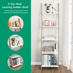 Ufine 5-Tier Ladder Shelf Wall Leaning Bookshelf Bamboo Display Rack Decorative Open Storage Organizer For Living Room Bedroom Bathroom -Songmics Furniture Shop 41wDXLGQ41L