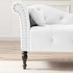 Holaki Velvet Chaise Lounge,Indoor Accent Chaise Chair With Pillow,Button Tufted Right Arm Facing Lounge Chair With Nailhead Trim & Solid Wood Legs,Modern Sleeper Sofa For Living Room (White) -Songmics Furniture Shop 41wEDpRMfnL