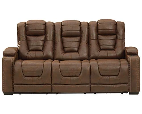 Signature Design By Ashley Owner's Box Faux Leather Power Reclining Sofa With Adjustable Headrest, Brown 3 Signature Design By Ashley Owner's Box Faux Leather Power Reclining Sofa With Adjustable Headrest, Brown - Image 3