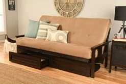 Kodiak Furniture Monterey Futon Set With Storage Drawers, With Espresso Base And Suede Peat Mattress