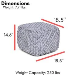 BIRDROCK HOME Square Pouf Footstool Ottoman - Grey - Knit Bean Bag Floor Chair - Cotton Braided Cord - Great For The Living Room, Bedroom And Kids Room - Small Furniture -Songmics Furniture Shop 41wN7TjfkEL