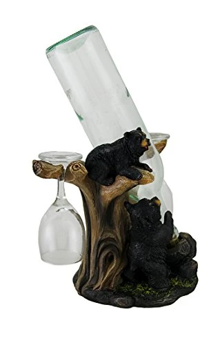 Zeckos Oh Honey Black Bears In A Tree Rustic Wine Bottle Holder With 2 Glasses 2 Zeckos Oh Honey Black Bears In A Tree Rustic Wine Bottle Holder With 2 Glasses - Image 2