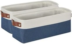 DULLEMELO 2-Pack Bathroom Baskets For Toilet, Small Storage Bins For Organizing Closets, Cabinets, Shelves, Canvas Fabric Storage Basket Bins With Leather Handles For Empty Gift Basket (White&Khaki) -Songmics Furniture Shop 41wVAv wESL. AC