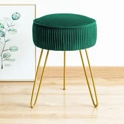 Modern Velvet Round Footstool Ottoman, Peacock Blue Velvet Ottoman Vanity Stool Foot Rest With Gold Legs, Upholstered Pleated Vanity Chair Ottoman, Makeup Stools For Vanity, Footrest For Living Room -Songmics Furniture Shop 41wXQ9k1aDL. AC