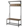 BELLEZE Modern Industrial Bench Hall Tree, Entryway Storage Bench Shoe Rack, Hat And Coat Stand Accent Furniture With Black Metal Frame - Lexie (Rustic Oak)